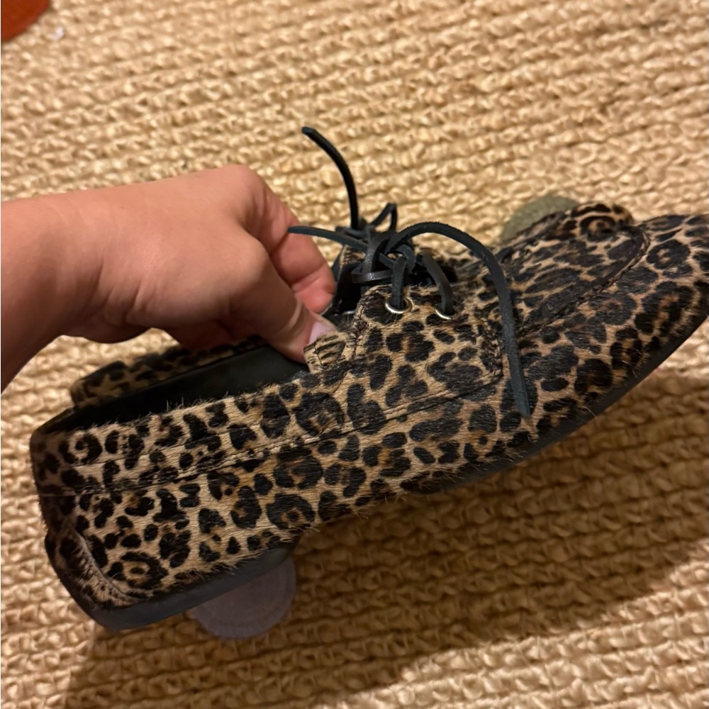 Massimo Dutti Women's Leather Fashion Round Toe Leopard Print Lace-up Loafers - Picture 4 of 7